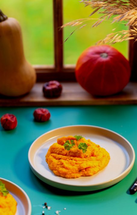 Kürbispüree mit Maracuja, Ahornsirup und Chili